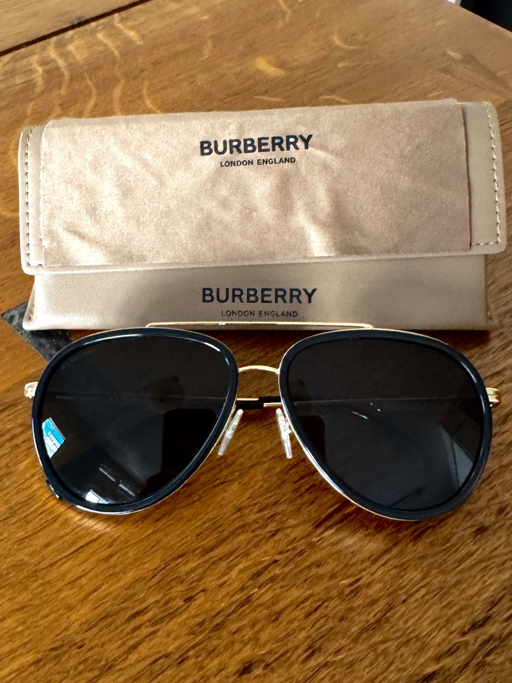 Burberry Black Lens Aviator Sunglasses with Gold-Tone Frame